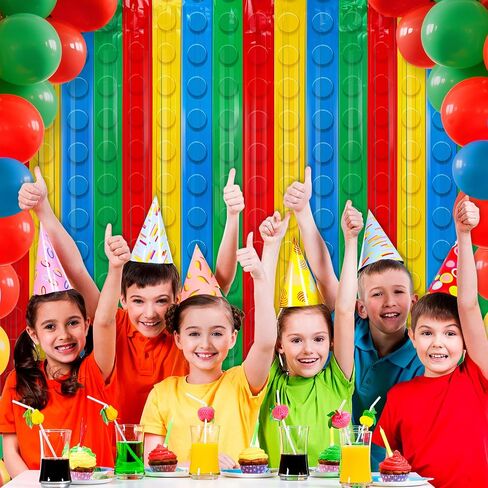 2Pack Building Block Foil Fringe Backdrop Building Block Party Decorations | 3.3X6.6Ft Foil Fringe Backdrop,Rainbow Tinsel Backdrop,Self Adhesive Streamer,Birthday Party Decor Favors,Photo Prop Supplies in Kuwait