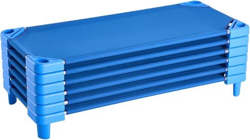 VEVOR Stackable Kiddie Cot, 6 Pack Portable Toddler Nap Cots, Standard Size 52" L x 23" W Daycare Cots for Kids, Preschool Classroom Daycare Beds for Sleeping, Resting, Naptime, Blue in Kuwait