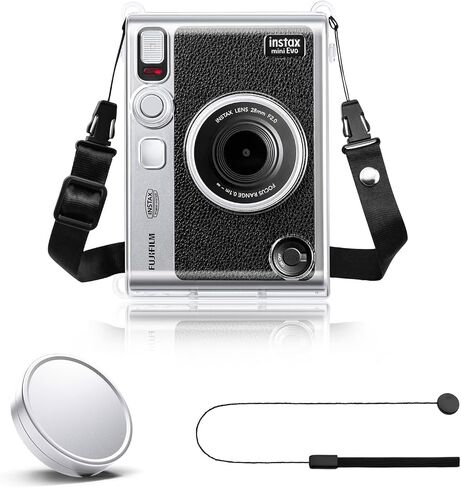 Rieibi Clear Protective Case for Fujifilm Instax Mini Evo Instant Camera - Hard Carrying Case Cover with Shoulder Strap in Kuwait
