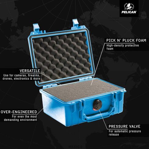 Pelican 1150 Case With Foam (Blue) | Watertight copolymer shell with foam insert and purge valve for electronics, field equipment and travel in Kuwait