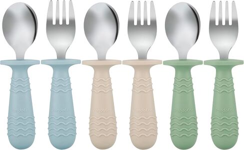 PandaEar 6 Pieces Baby Toddler Silicone Stainless Steel Utensils Silverware Spoon Fork for Baby Toddler BPA Free with Silicone Holding Anti-Choke Design (Blue Pink White) in Kuwait