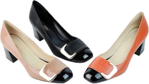 ANN CREEK Pump Shoes for Women Dressy Pumps Low Heel Dress Square Toe Two Tone Chunky Block Heels Office Shoes Orange - 9 in Kuwait