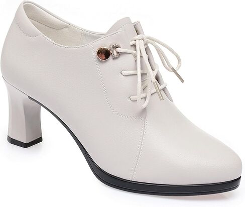 Women's Soft PU Leather Lace Up Chunky Block Heel Oxford Vintage Round Toe Dress Classic British Casual Comfort Office Work Pumps for Daily Wear Parties in Kuwait
