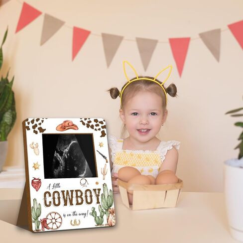 ALodr Cowboy Baby Shower Decorations, Baby Shower Sign Picture Frame, Cowboy Party Decor for Gender Reveal, Pregnancy Milestone Keepsake, Pregnancy Announcement Sonogram Photo Frames in Kuwait