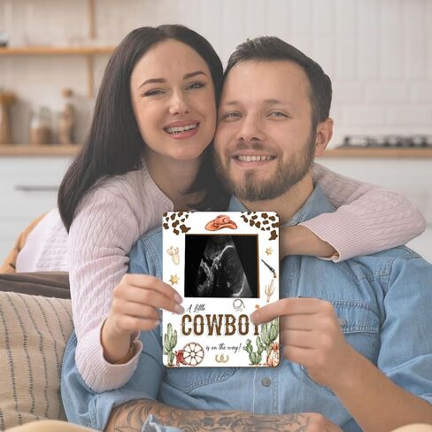 ALodr Cowboy Baby Shower Decorations, Baby Shower Sign Picture Frame, Cowboy Party Decor for Gender Reveal, Pregnancy Milestone Keepsake, Pregnancy Announcement Sonogram Photo Frames in Kuwait