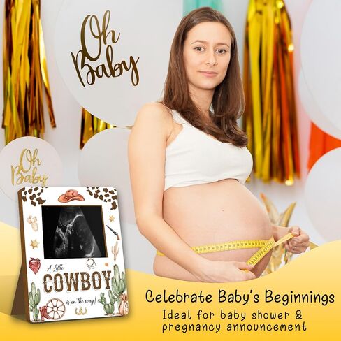 ALodr Cowboy Baby Shower Decorations, Baby Shower Sign Picture Frame, Cowboy Party Decor for Gender Reveal, Pregnancy Milestone Keepsake, Pregnancy Announcement Sonogram Photo Frames in Kuwait