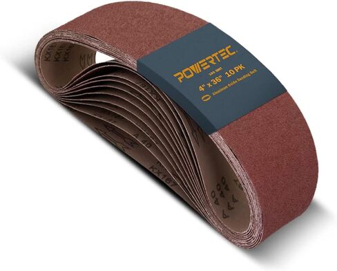 POWERTEC 10PK 4x36 Sanding Belts, 180 Grit Aluminum Oxide, 4 x 36 Inch Sanding Belts for Benchtop Belt and Disc Sander, Belt Sandpaper, Woodworking, Metalworking, Paint, Rust Removal (110690) in Kuwait
