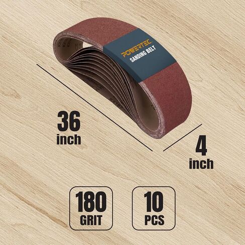 POWERTEC 10PK 4x36 Sanding Belts, 180 Grit Aluminum Oxide, 4 x 36 Inch Sanding Belts for Benchtop Belt and Disc Sander, Belt Sandpaper, Woodworking, Metalworking, Paint, Rust Removal (110690) in Kuwait