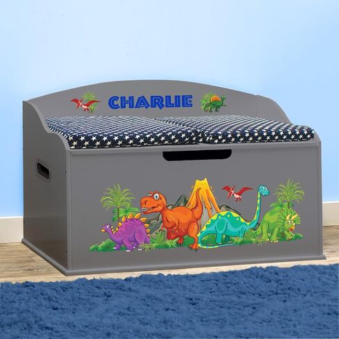 DIBSIES Personalized Creative Wonders Toy Box, Dinosaurs, 30 x 19.25 x 18 inches, Soft-Close Lid (Blue) in Kuwait