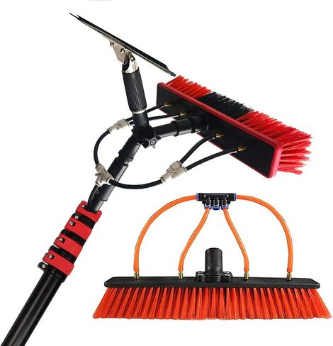 39FT Telescopic Window Cleaning Brush Set, Water Fed Pole with 35cm Scrubbing Brush & Squeegee, Extendable Cleaning Equipment for Streak-Free Shine in Kuwait