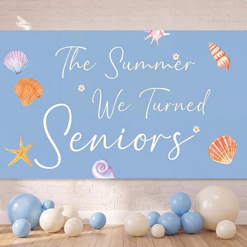 Irenare The Summer We Turned Senior Backdrop 71x39'' Back to School Party Decoration 2027 Senior Polyester Fabric Banner Backdrop High Student First Day of School Celebration Photo Prop(Coastal Boho) in Kuwait