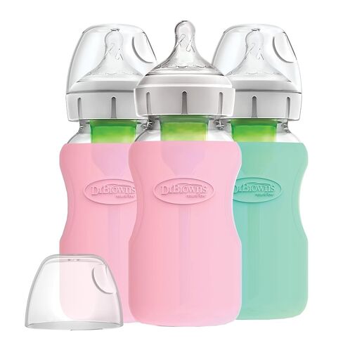 Dr. Brown's Options+ Wide-Neck Glass Bottle Sleeve, 100% Silicone, Mint, BPA-Free, 9 oz, 1-Pack in Kuwait