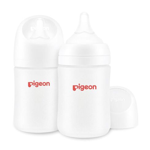 Pigeon Silicone Coating Baby Bottles, Wide Neck, 5 oz, Pack of 2 | Glass Inside/Silicone Outside, Anti-Colic Bottle, Natural Feel, Safe Feeding, Easy to Clean, Includes 2pcs SS Nipples (0M+) in Saudi Arabia