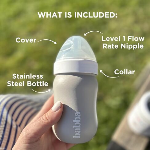 Babba Stainless Steel Baby Bottle, Anti-Colic, Vacuum-Insulated, 8oz in Kuwait