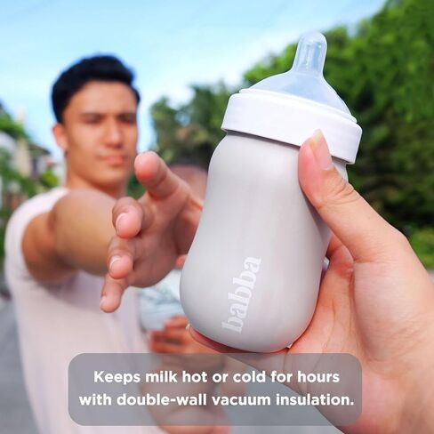 Babba Stainless Steel Baby Bottle, Anti-Colic, Vacuum-Insulated, 8oz in Kuwait