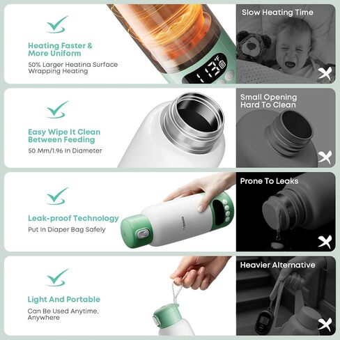 Portable Bottle Warmer 17oz Fast Heating in 2 Mins, 6 Temp Settings + Keep Warm, Built-in Sterilizer, for Breastmilk & Formula, Travel & Outdoor Use White in Kuwait