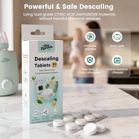 Tiny Marvels Super Powerful Descaling Tablets for Baby Bottle Washer | Descaler Tablets for Cleaning Milk & Limescale Compatible with Momcozy Baby Brezza Grownsy Papablic Bottle Washer, 30 Count in Kuwait