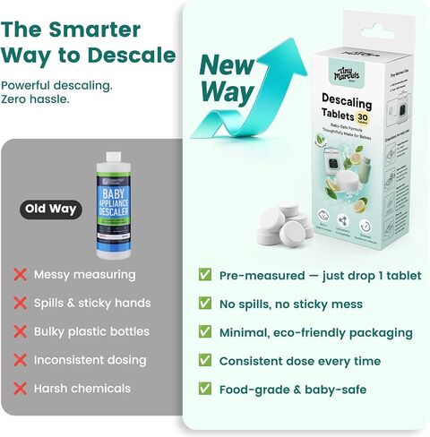Tiny Marvels Super Powerful Descaling Tablets for Baby Bottle Washer | Descaler Tablets for Cleaning Milk & Limescale Compatible with Momcozy Baby Brezza Grownsy Papablic Bottle Washer, 30 Count in Kuwait
