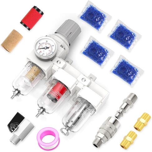 MEANLIN 1/4" NPT 3 Stage Aluminium Air Drying System with 150PSI Gauge, Coalescing Filter, Particulate Filter, Desiccant Dryer and Air Regulator, Manual Drain For Plasma Cutter and Paint Spray in Kuwait