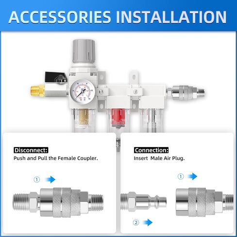 MEANLIN 1/4" NPT 3 Stage Aluminium Air Drying System with 150PSI Gauge, Coalescing Filter, Particulate Filter, Desiccant Dryer and Air Regulator, Manual Drain For Plasma Cutter and Paint Spray in Kuwait