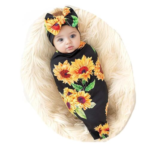 Galabloomer Newborn Receiving Blanket Headband Set Baby Flower Swaddle in Saudi Arabia
