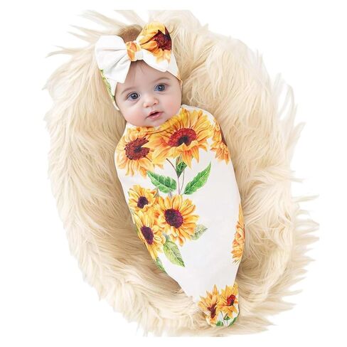 Galabloomer Newborn Receiving Blanket Headband Set Baby Flower Swaddle in Kuwait