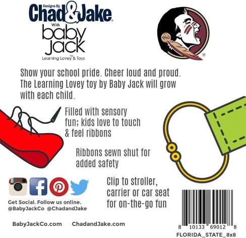 Florida State University Baby Tag Toy - College Baby Sensory Crinkle Toys - Soft & Safe - Ideal Baby Stroller Toy - BPA Free w/Stroller Clip (8" x 8" Tag Toy) in Kuwait