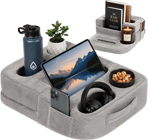 Couch Cup Holder Pillow for Sofa and Bed, 5 Pocket Drink Holder Caddy for Phone, Remote, Tablet and Game Controller, Spill Resistant Cup Holder for Couch, Car, RV and Camping in Kuwait