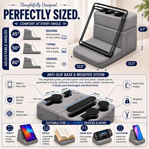 Couch Cup Holder Pillow for Sofa and Bed, 5 Pocket Drink Holder Caddy for Phone, Remote, Tablet and Game Controller, Spill Resistant Cup Holder for Couch, Car, RV and Camping in Kuwait
