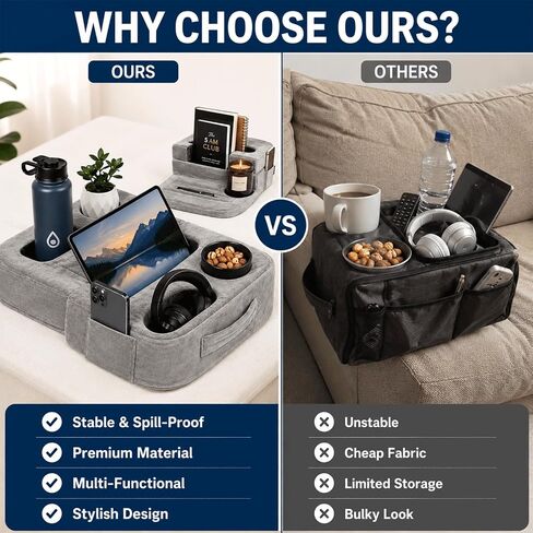 Couch Cup Holder Pillow for Sofa and Bed, 5 Pocket Drink Holder Caddy for Phone, Remote, Tablet and Game Controller, Spill Resistant Cup Holder for Couch, Car, RV and Camping in Kuwait