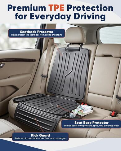 TPE Car Seat Protector for Child Car Seat, Waterproof Carseat Mat | Non-Slip Backing No Imprints Durable, Back Seat Cushion Pad & Backrest & Kick Mat Set Accessories for SUV Truck Sedan, 1 Pack in Kuwait