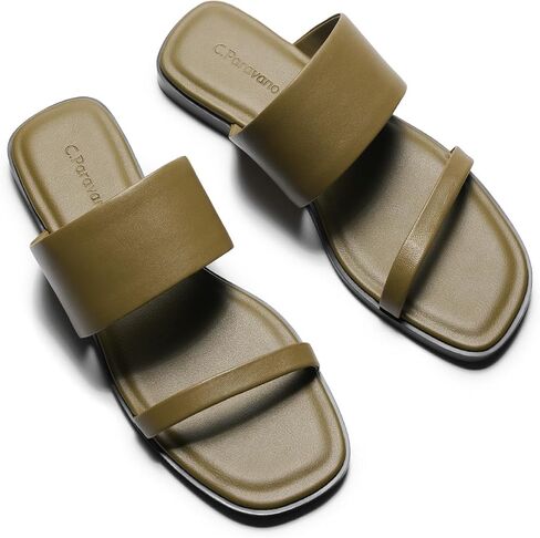 C.Paravano Womens Genuine Leather Flat Sandals Summer Sandals for Women Slip on Casual Slides Shoes in Kuwait