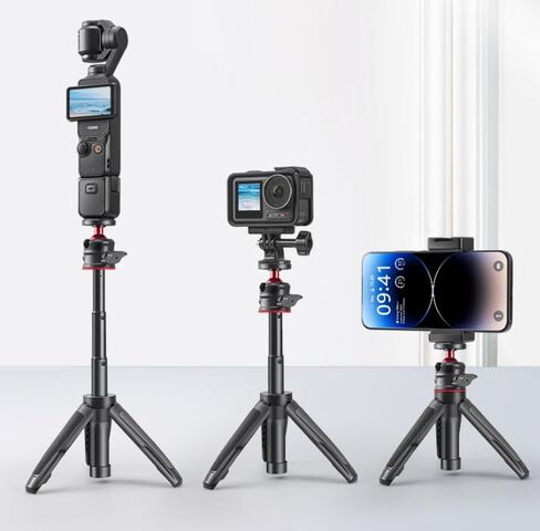 Extendable Mini Camera Tripod, 3 Levels Adjustment 360° Ball Head Cold Shoe Lightweight Portable Vlog Travel Selfie Stick Handle Grip Desktop Webcam Tripod for DSLR Action Camera in Kuwait