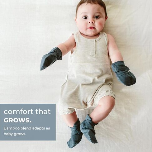 goumikids Baby Mitts and Booties Bundle Viscose Stay-On, Midnight 0-3m | Anti-scratch baby mitts with velcro, organic cotton blend, breathable, moisture-wicking, machine washable, eczema-safe in Kuwait