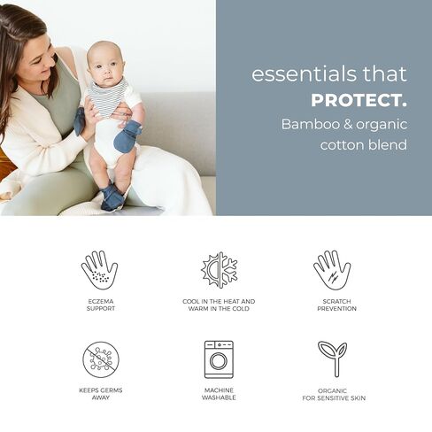 goumikids Baby Mitts and Booties Bundle Viscose Stay-On, Midnight 0-3m | Anti-scratch baby mitts with velcro, organic cotton blend, breathable, moisture-wicking, machine washable, eczema-safe in Kuwait