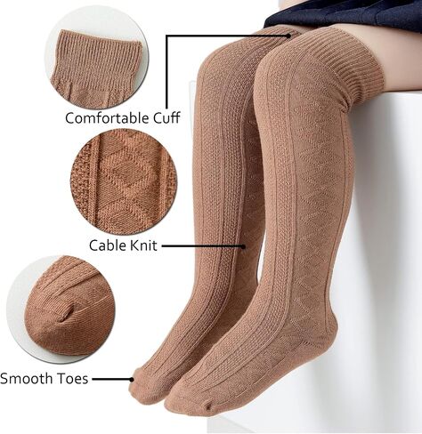EPEIUS Baby Knee High Socks,Newborn Girls Seamless Stockings Baby Over the Knee Socks Cable Knit Dress Sock 0-6 Months 3 Pack Ivory White Brown Khaki in Kuwait