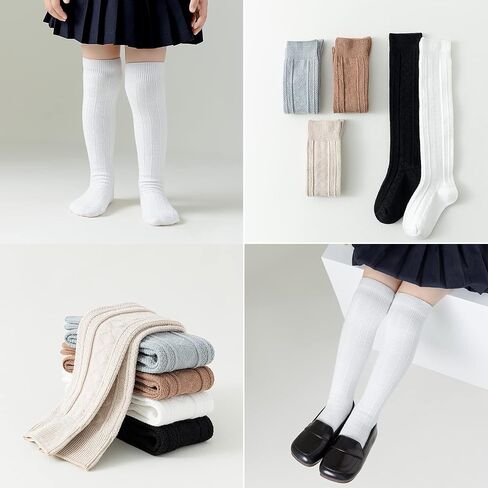 EPEIUS Baby Knee High Socks,Newborn Girls Seamless Stockings Baby Over the Knee Socks Cable Knit Dress Sock 0-6 Months 3 Pack Ivory White Brown Khaki in Kuwait