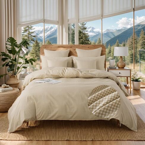 FADFAY Grid Duvet Cover Sets Lightweight Cotton Bedding Set Lattice Checkered Reversible White Duvet Cover Bedding Collection 3 Pieces,1duvet Cover & 2pillowcases - Twin XL Size in Kuwait