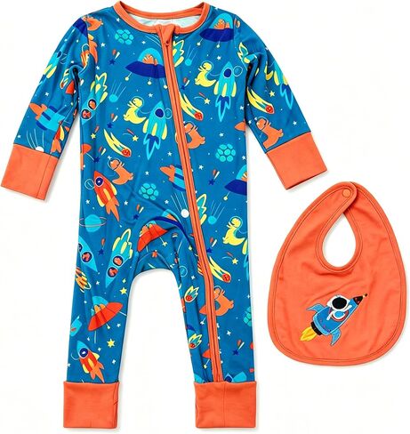 Leekalos Bamboo Baby Pajamas with Zipper, Soft Viscose from Bamboo Footie Pajamas for Newborn Baby with Bibs in Kuwait