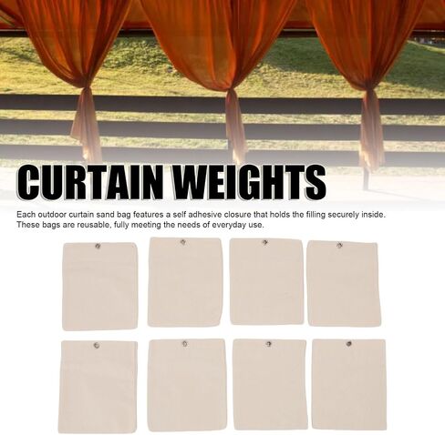 ZJchao 8 Pack Canvas Curtain Sandbags with Metal Clips for Outdoor Patio Curtain Weights Reusable Drapery Weight Bags with PE Sealed Liners Each Holds 15oz of Sand in Kuwait