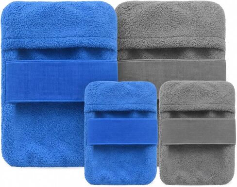 4PCS Beach Sand Removal Bags with Hand Strap, Soft Towel-Like Sand Brush Mitts for Adults and Kids, Talc-Free Beach Accessories for Feet, Legs, Arms, Blue and Gray in Kuwait