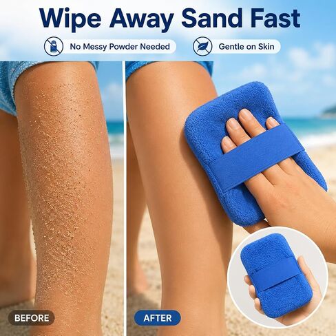 4PCS Beach Sand Removal Bags with Hand Strap, Soft Towel-Like Sand Brush Mitts for Adults and Kids, Talc-Free Beach Accessories for Feet, Legs, Arms, Blue and Gray in Kuwait