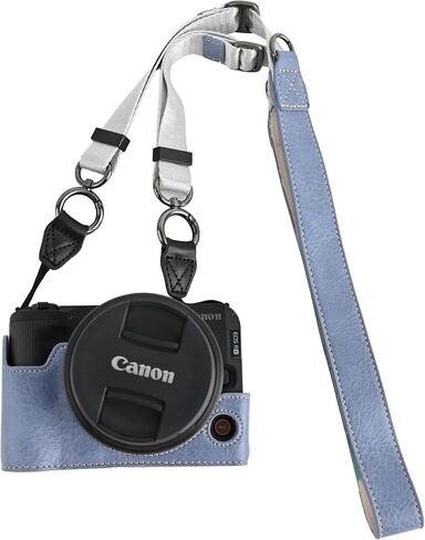 R50 V Case, PU Litchi Leather Camera Bag Bottom Opening Half Body Case Cover Shell for Canon Eos R50 V R50V with Neck Strap Lens Cap (Blue) in Kuwait