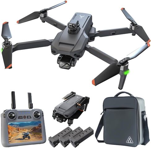 X-Verse SG909 Drones with Camera for Adults 4K, RC Screen, 6KM RC Distance, 3-Axis Gimbal Repeater, Professional Drone with Obstacle Avoidance, Digital GPS Transmission Quadcopter - 3 Batteries for 135min Max Flight Time in Kuwait