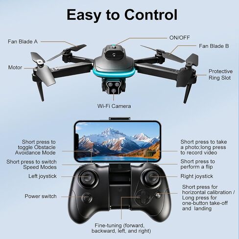 Ourlife Mini Drone with Camera 4K for Adults,36Min Flight Time | RC Foldable FPV WiFi Live Transmission Drones for Beginners,Obstacle Avoidance, One Key Start/Landing(3 Batteries) in Kuwait