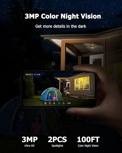 Solar Security Cameras Outdoor Wireless, 2 Pack Outdoor Camera Wireless Solar Powered, Pan Tilt 360°WiFi Camera with Color Night Vision/PIR Sensor/2-Way Audio（3 Pack） in Kuwait