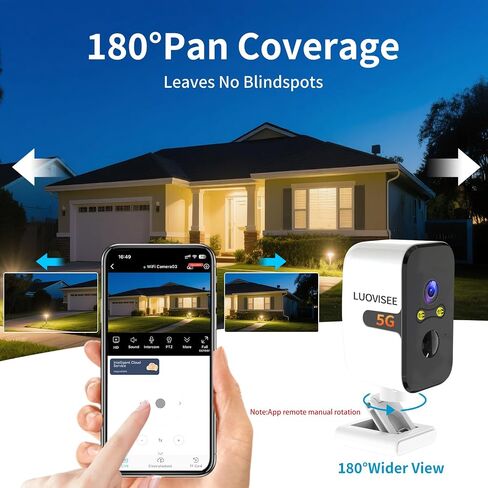 Luovisee 2.4/5G WiFi Cameras for Home Security with Solar Panel,Pan Rotating 180° Magnetic Security Camera Wireless,No Monthly Fee, Motion Detection,Work with Alexa,IP65 Weatherproof,Outdoor & Indoor in Kuwait
