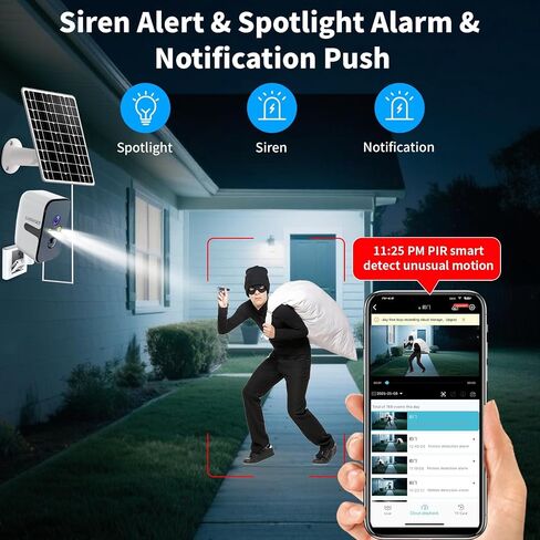 Luovisee 2.4/5G WiFi Cameras for Home Security with Solar Panel,Pan Rotating 180° Magnetic Security Camera Wireless,No Monthly Fee, Motion Detection,Work with Alexa,IP65 Weatherproof,Outdoor & Indoor in Kuwait
