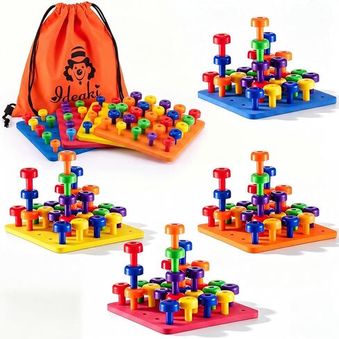 Shappy Toddler Peg Boards Montessori Sorting Stacking Toys for Kids 120 Pcs Pegs with 4 Foam Boards & Storage Bag Fine Motor Skills Educational Toy for Home Preschool(Orange) in Kuwait