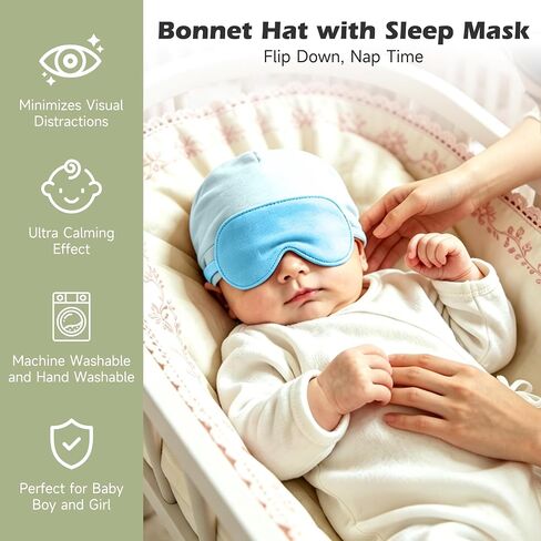 Baby Hat with Sleep Mask 2 in 1,Baby Boy Girl Sleeping Eye Mask & Soft Eye Shade,Baby Beanie Hats,Newborn Baby Hat in Kuwait